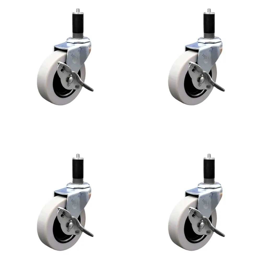 212 MAIN Light Duty Swivel Service Casters (SCC-EX05S310-TPRS-SLB-114-4) - Set of 4, 3 in. Thermoplastic Rubber Wheels, 1.25 in. Expanding Adapter Stem, Side Lock Brakes, Smooth Sliding Castors, 3 In. Wheel Diameter