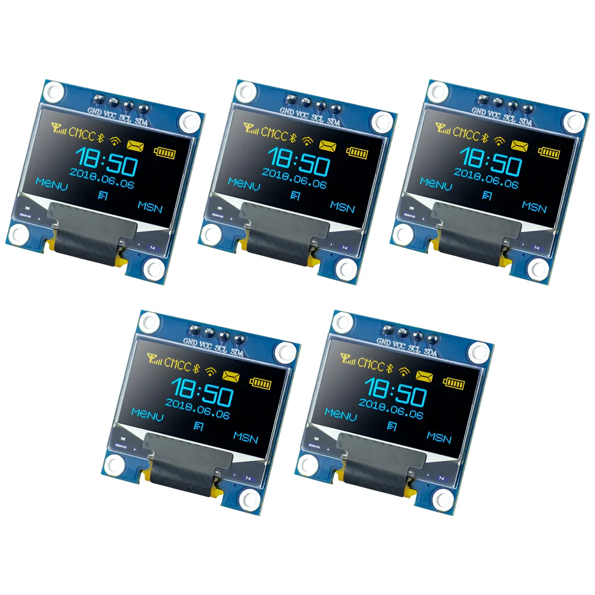 5-Pack 0.96 Inch I2C OLED Display Module with SSD1306 Driver, 128x64 Pixels Dual-Color Blue-Yellow Screen, Address Switching Pads, Compatible with Arduino, Raspberry Pi, ESP32, Ideal for Beginners