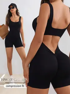 Slayform Women's Simple Solid Color Tank Jumpsuit Gym Women Outfit