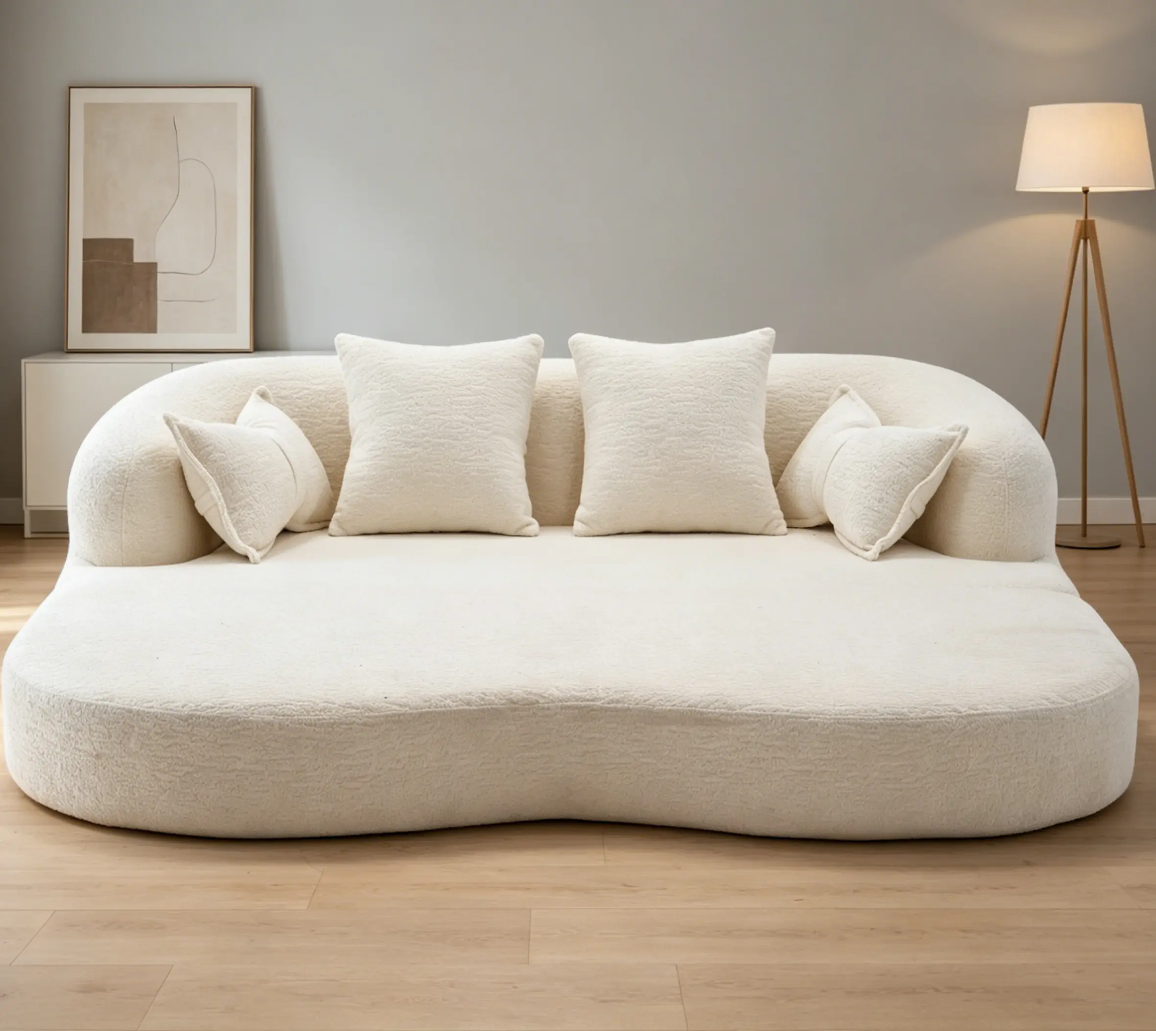 Milk White 2-in-1 Futon Sofa Bed - Space-Saving Indoor Furniture for Small Apartments