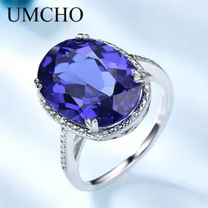 UMCHO Tanzanite Engagement Ring, 925 Sterling Silver, Exquisitely Inlaid, A Luxurious Gesture For Her This Christmas. Elegant Ring Bridal Set Rings