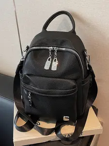 Women's Fashionable Studded Decor Backpack, Casual PU Leather Zipper Backpack, Trendy Versatile High-quality Daily Commuting Bag, Girl Fashionable Shopping Bag