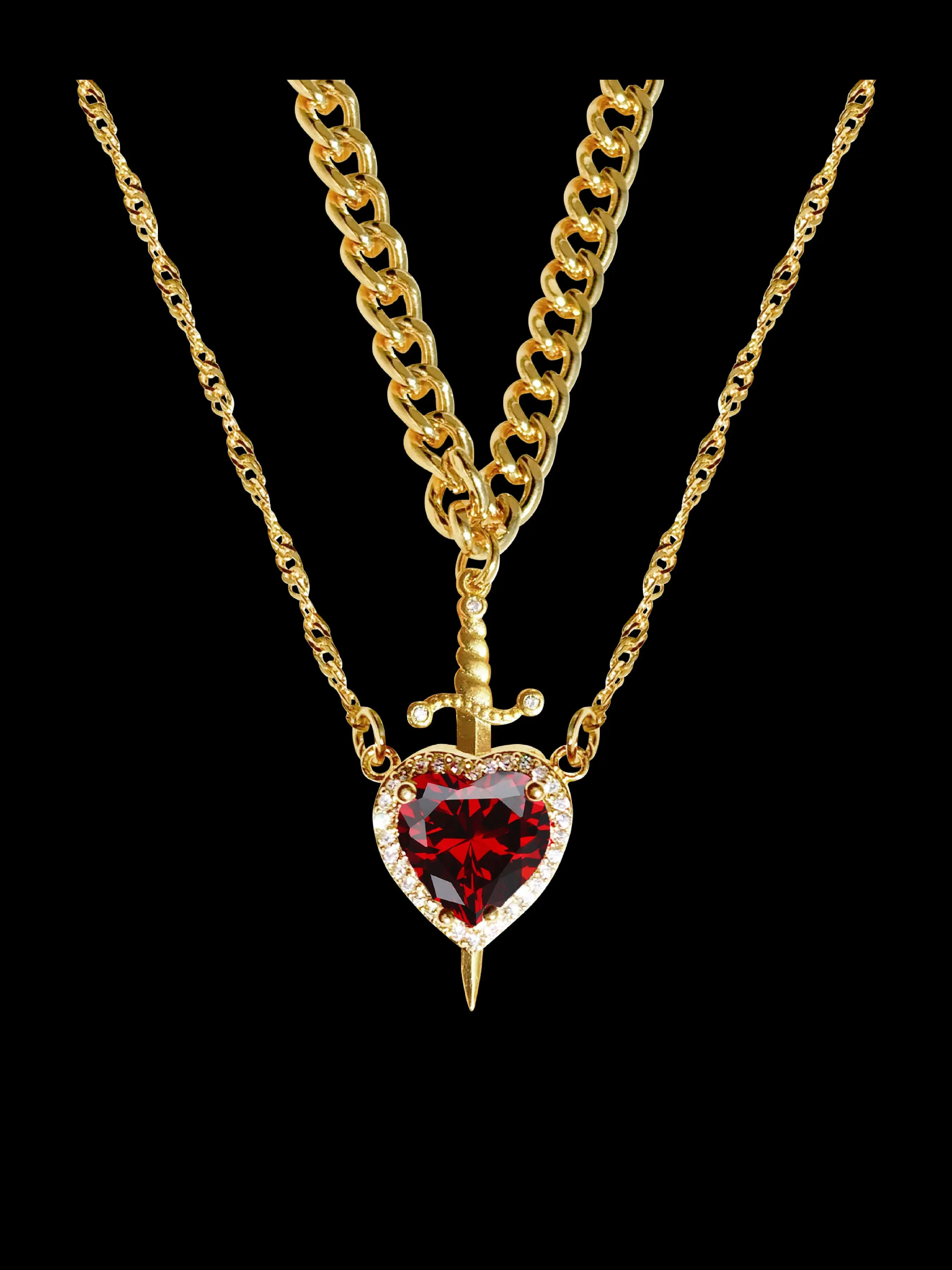 Elegant Zircon Heart Dagger Necklace Set, Detachable Pendant, Layered Design, Perfect for Special Occasions, Ideal Gift