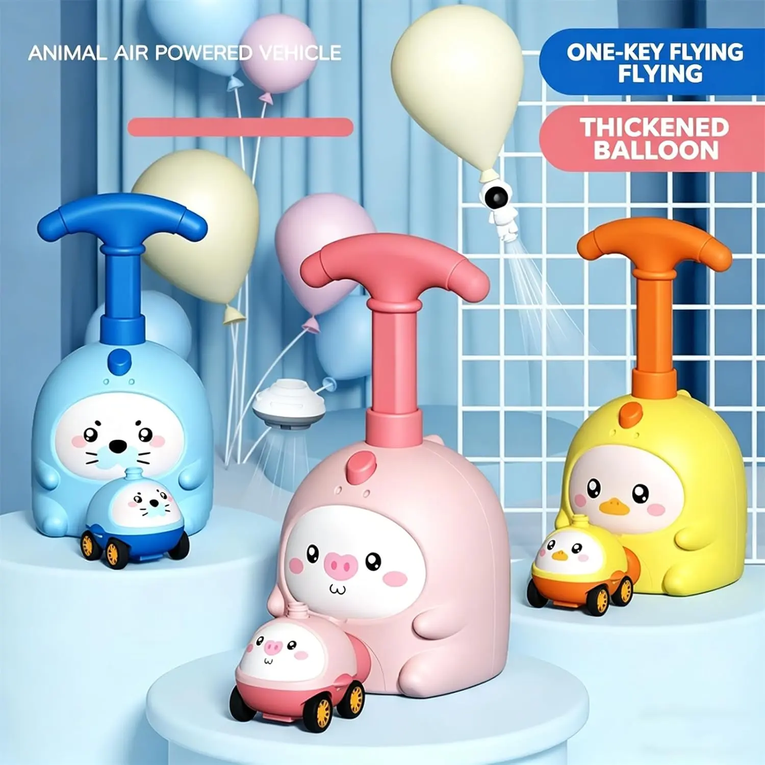 2026 New Air Power Handheld Launcher Portable Car Toy, Animal Balloon Car Toy Set with Manual Pump, Balloon Powered Inertia Car, DIY Physics Science Toy for Kids, Parent-Child Interactive Gift, 2 Cars + 6 Balloons