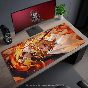 Kyojuro Rengoku Mouse Pad - Demon Slayer Flame Hashira Gaming Desk Mat, Large Anime Gift, Fire Breathing Desk Accessory
