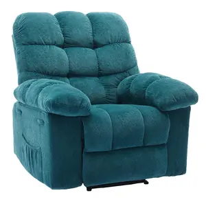 Oversized Recliner Chair for Adults, Extra Wide Overstuffed Terry Cloth Manual Recliner, Ergonomic Upholstered Single Lounge Sofa, Perfect for Living Room, Bedroom and Nursery, Blue