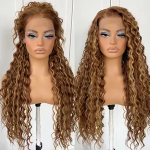 13x6 Curly Wig Synthetic Long Curly Lace Front Wig Pre-Plucked Glueless HD Lace Front Wig Deep Wave Curly Kinky Wear And Go Lace Front Wig