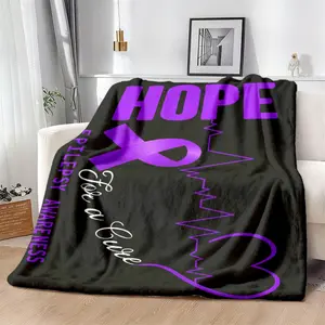 Epilepsy Awareness Throw Blanket Purple And Black Hope Design With Seizure Ribbon And Slogan, Lightweight Cozy All-Season Flannel Bed And Couch Blanket, Machine Washable Supportive Gift For