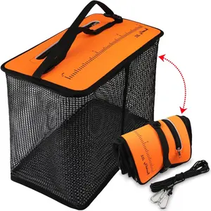 Floating Fishing Basket, Collapsible Fish Basket Portable Fishing Net Quick-Drying Rubber Coated Fishing  Storage Cage 3.5-10 Gallons