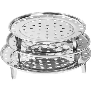NRDBEEE Round Stainless Steel Rack 7.6" 8.5" 9.33" Inch Diameter Steaming Stand Canner Canning Racks Steamer Insert Stock Pot Steaming Tray Stand  Cooker Cooking Toast Bread Salad (3 Pack)