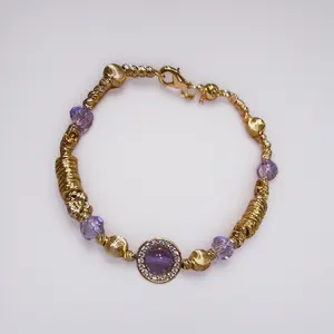 2025 New Arrival Purple Beaded Bracelet with Gold Accents for Women Luxury Stackable Wrist Jewelry Unisex Fashion Accessory