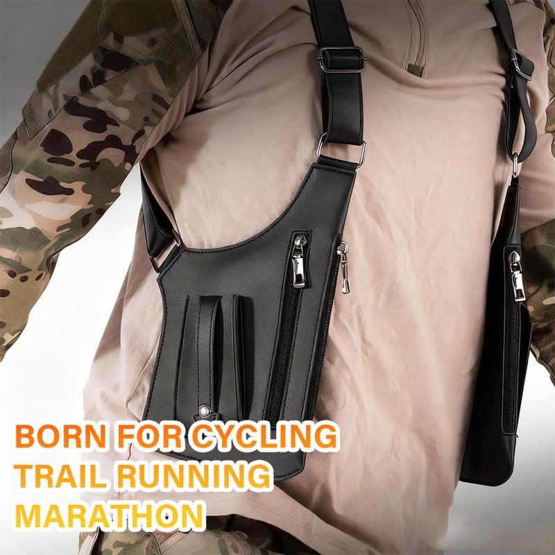 Leather Body Strap with Hidden Organizer Adjustable Underarm Wear Multi Compartment Wallet for Cards Cash Essentials for Men and Women