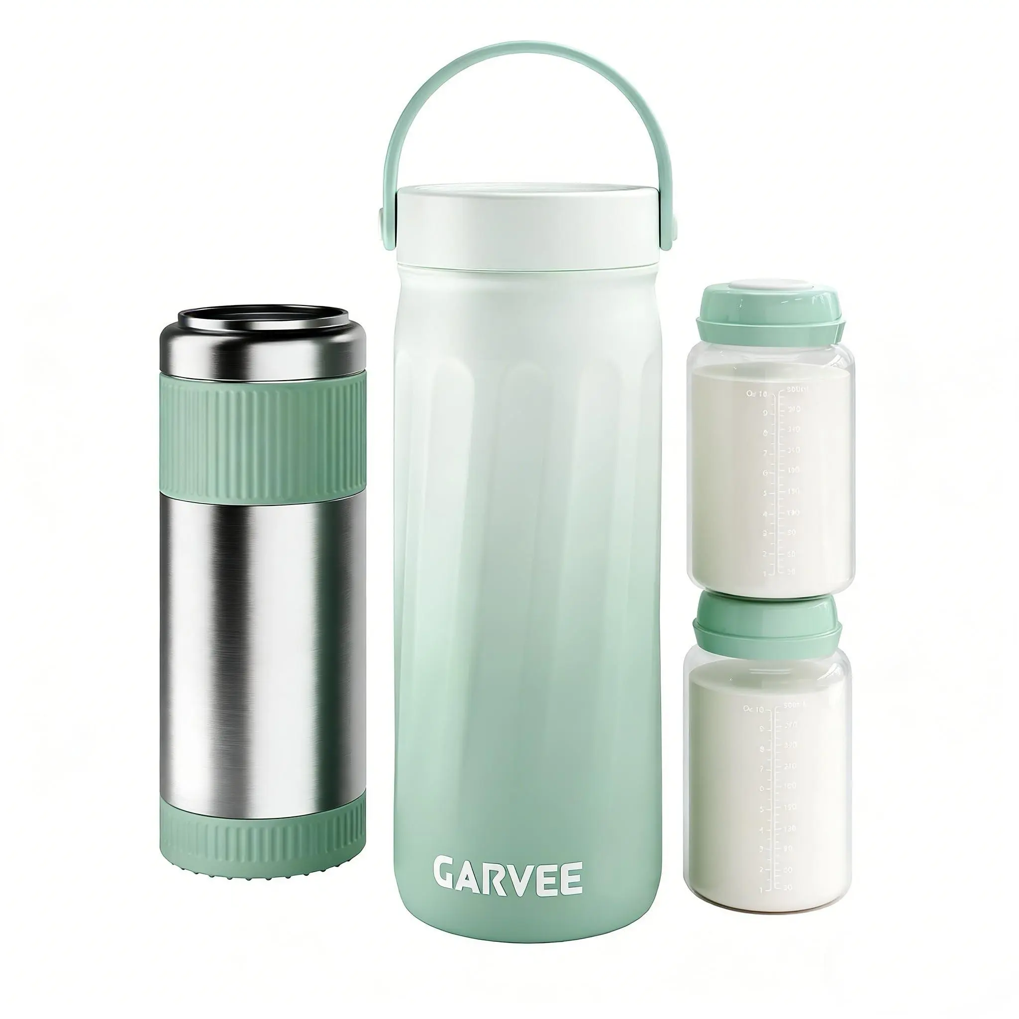 Insulated Green Portable Breast Milk Cooler - 360° Total 24H Cooling, 316 Stainless Steel Chiller, BPA-Free, Includes 2x10oz Baby Bottles, Travel Cooler for Work & Outdoor Use