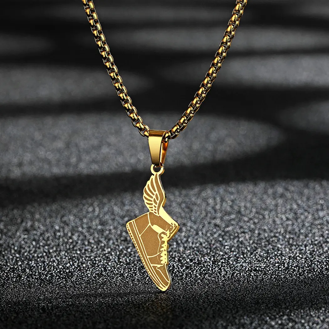 Unisex Casual Elegant Shoe Wing Pendant Necklace - Solid Stainless Steel, Titanium Chain & Link, Simple Style Fashion Jewelry Accessory