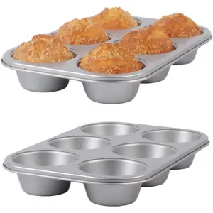 Nonstick  Muffin Pans 6 Cups,2 Pack  Cupcake Tins for Baking,Premmium Non-stick Coating for ,Heavy Duty Carbon Steel, 3.5 dia,Deep Muffin Tray