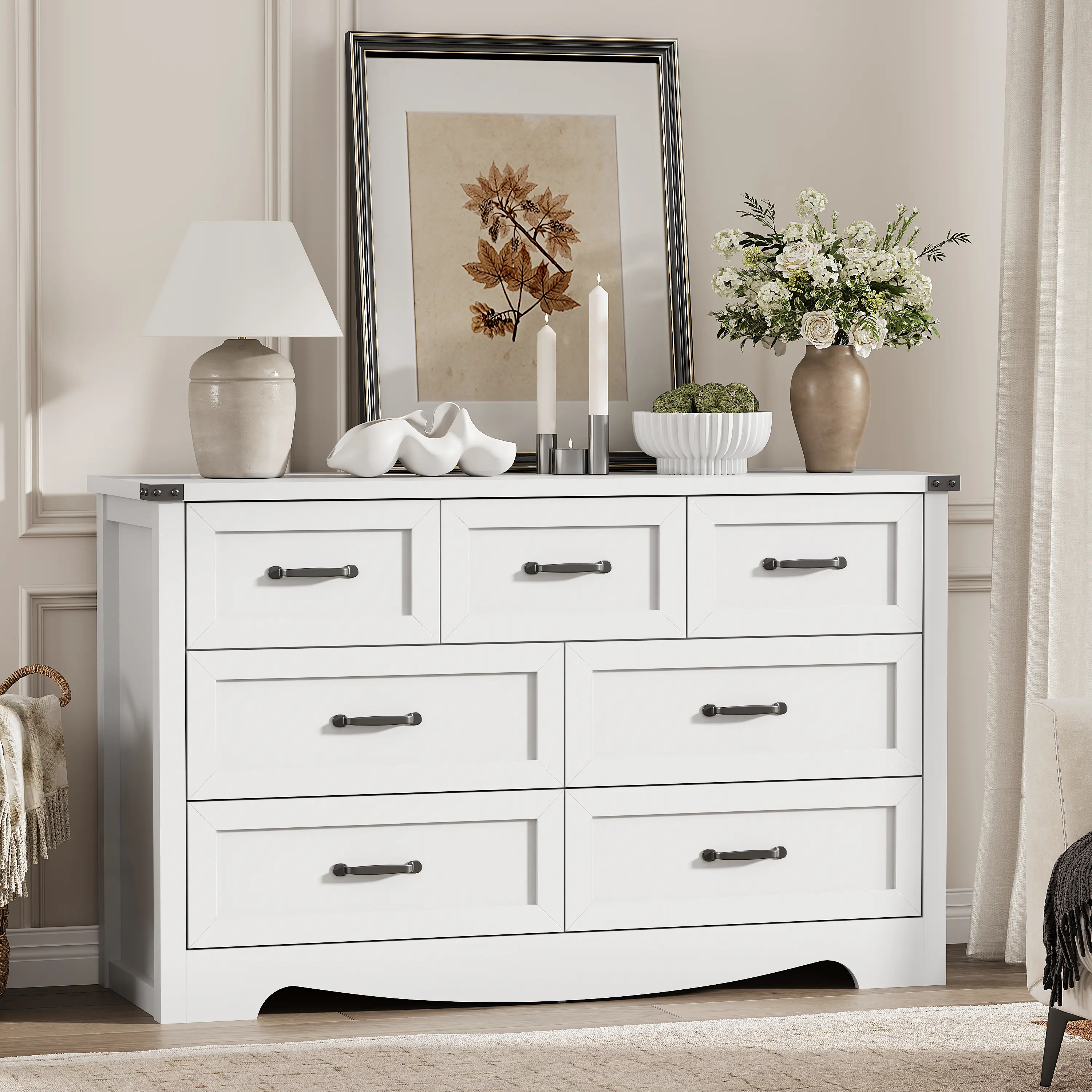 7-Drawer Modern Wooden Clothing Storage Cabinet - Clean Design Cabinet Bedroom Furniture with Natural Wood Texture, Metal Handles, Sleek Storage for Bedroom, Living Room, Fathers Day Gift Idea