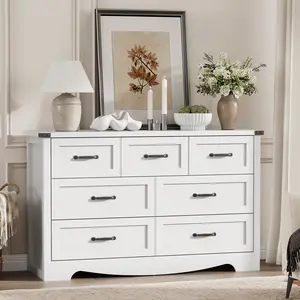 Dresser for Bedroom, Modern Wooden Chest of Drawers with Natural Wood Texture, 7 Drawer Wood Dresser for Closet with Metal Handles, Sleek Storage Solution for Living Room, Office, Hallway