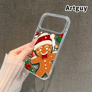 Clear Magnetic Phone Case for iPhone 17 16  Pro Max Plus 15 14 13 12 11 Air E Gingerbread Festivity  Pattern Acrylic Hard Back Soft Silicone Edge Bumper Sockproof Cover