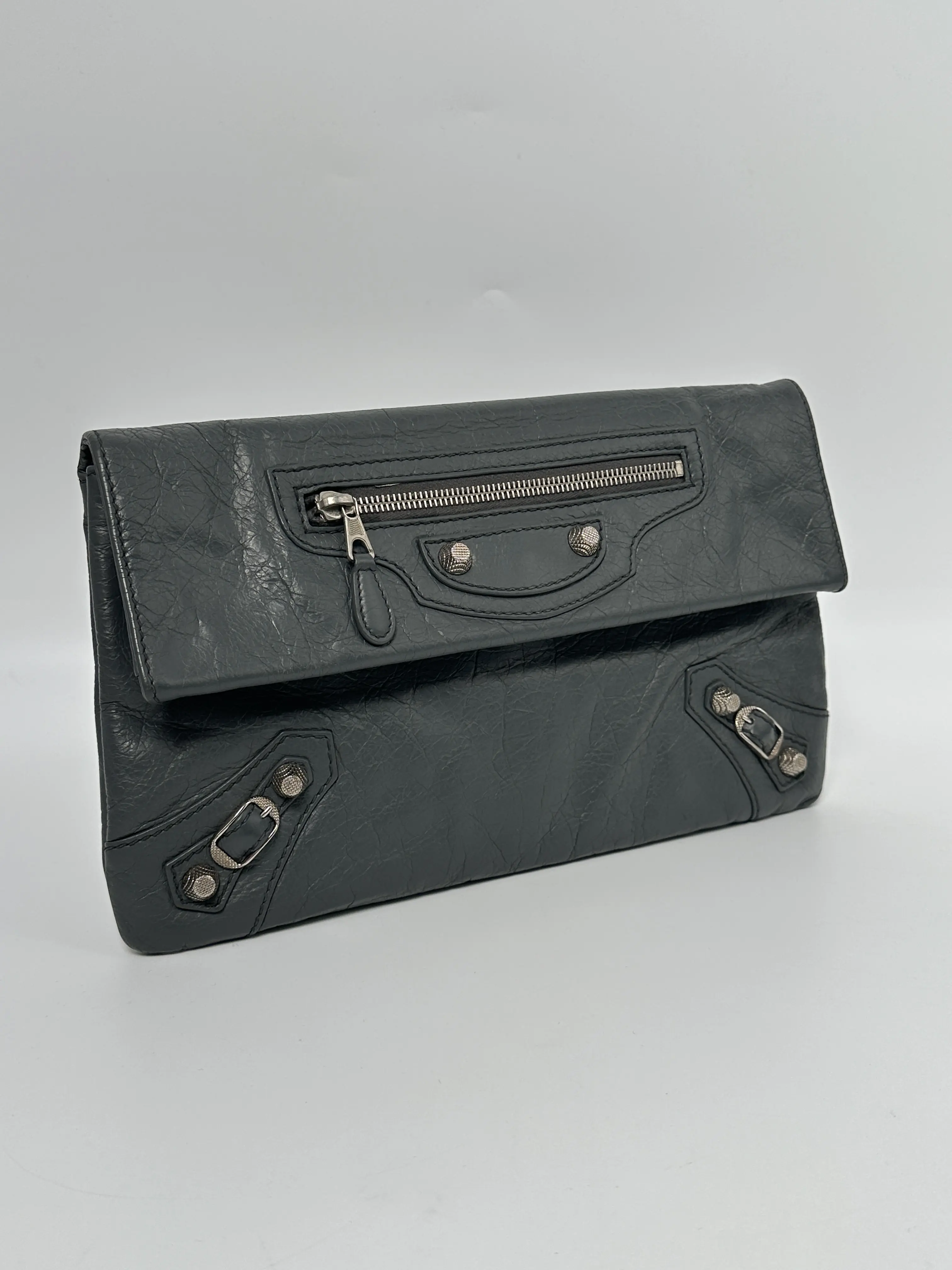 Pre-owned Balenciaga LEATHER Clutches & Wristlets Classic Envelope Grey Clutch Bag JD848BB
