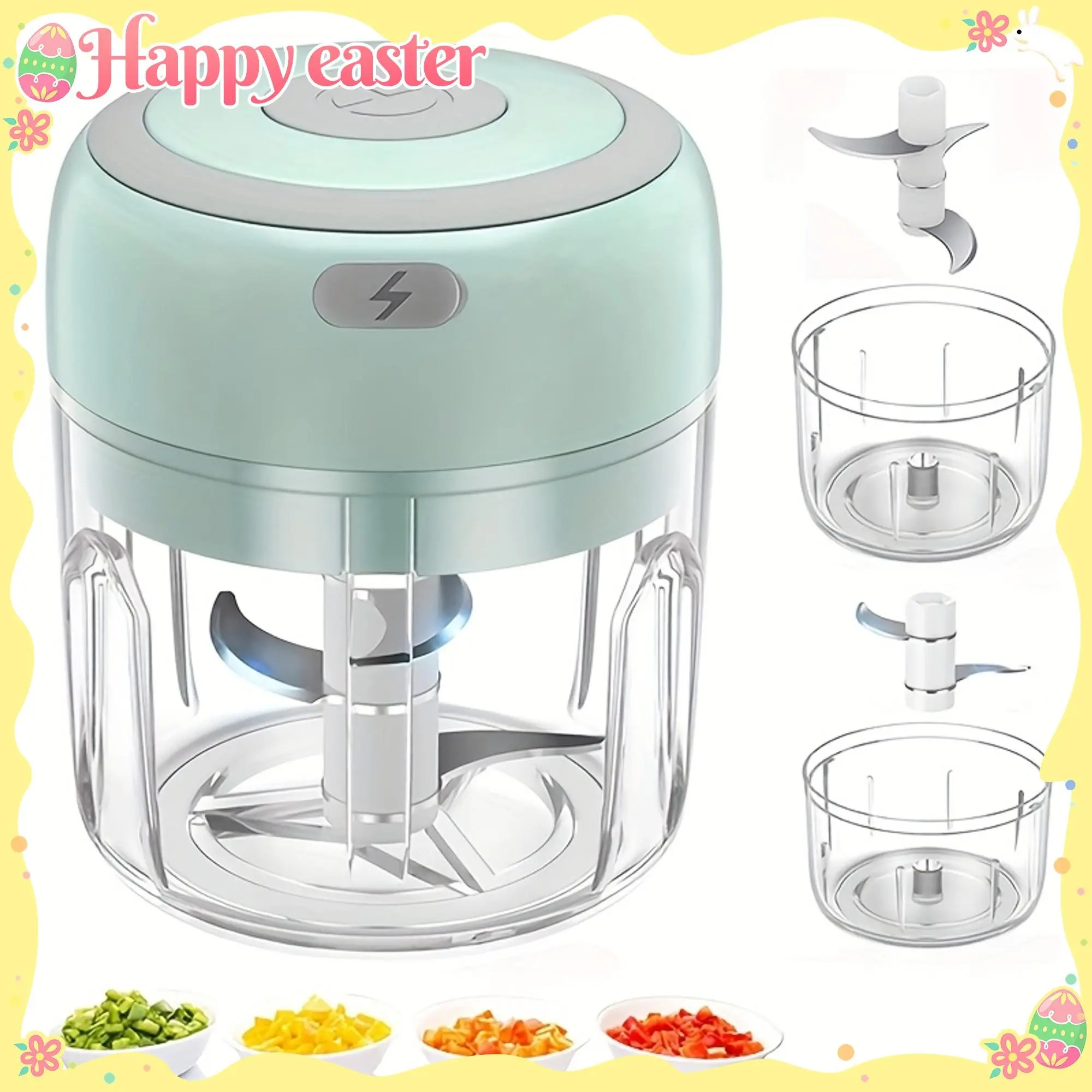 Mini Electric Food Processor with Garlic Chopper - 250ML, USB Charging, 3 Blades - Ideal for Chopping Vegetables, Meat, Baby Food