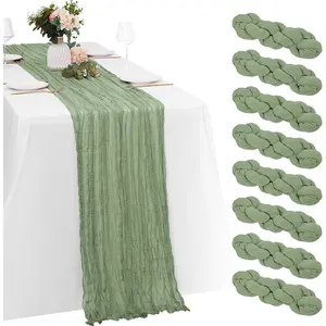 8 Pack Sage Green Cheesecloth Table 20x120 Inch Gauze Cheese Cloth 10FT Green Rustic Sheer Runner for Wedding Baby Shower Birthday Table