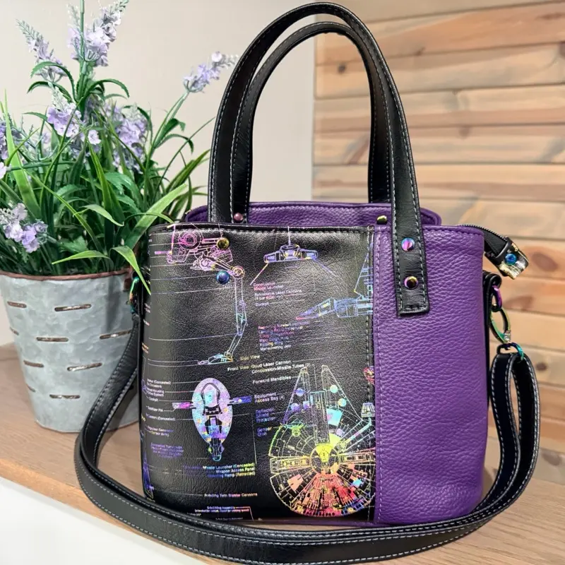 Purple and Black Handbag with Crossbody Strap and Multiple Pockets for Everyday Use