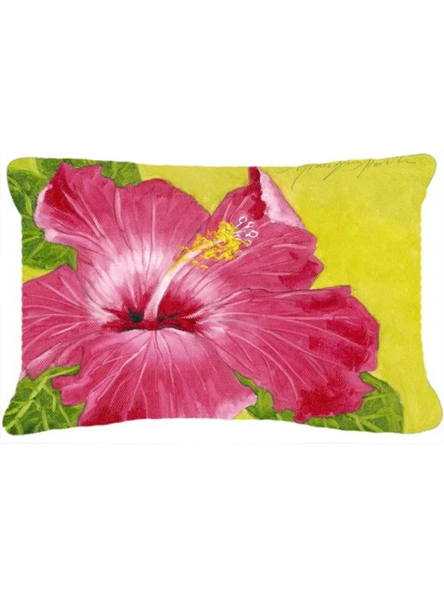 Malenda Trick Hot Pink Hibiscus Fabric Decorative Pillow, 16 x 3 x 12 in, Fade Resistant, Machine Washable