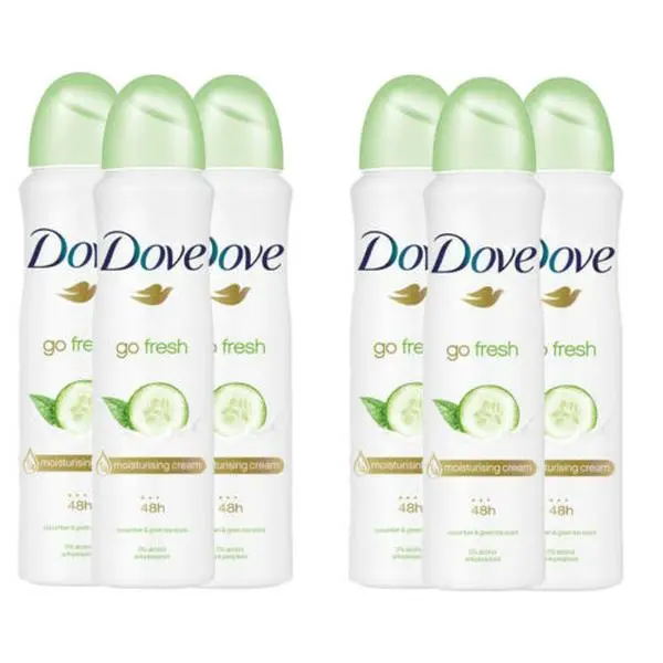 Dove Antiperspirant 48 Hours Body Spray, Go Fresh Cucumber & Green Tea Deodorant 200ml, - Pack of 6