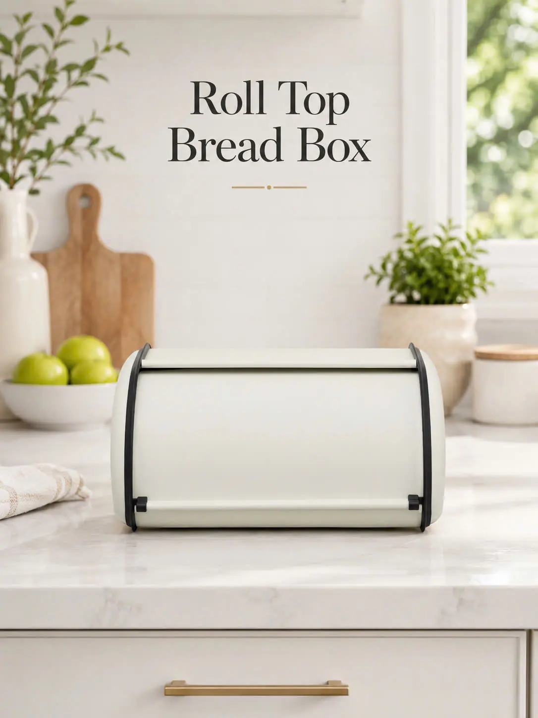 Stainless Steel Roll Top Bread Box for Kitchen Countertop, Double-Layer Bread Storage Container with Window, 13.8 x 9 x 5.9, Beige