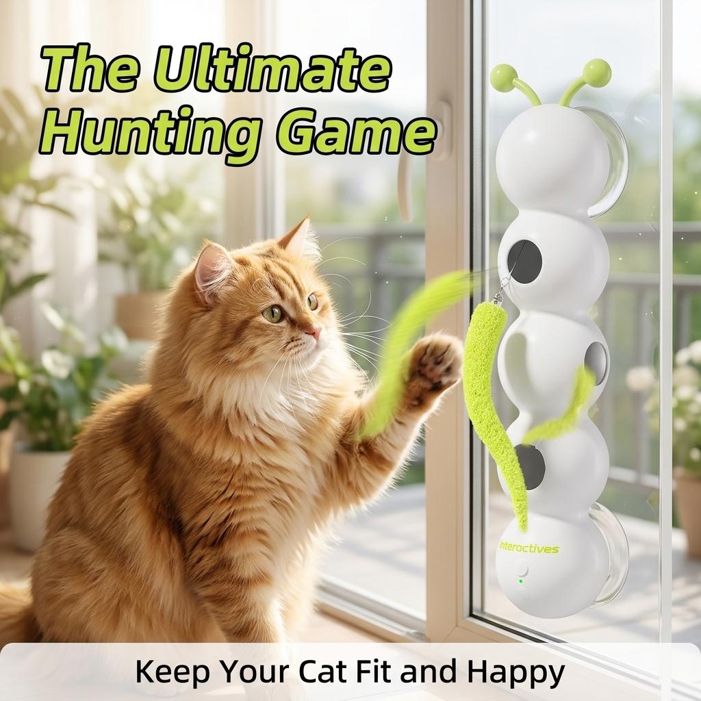 Cat Goes Crazy for This!  Auto-Moving Feather Toy with Suction Cup. USB Rechargeable & Motion Sensor Activated!