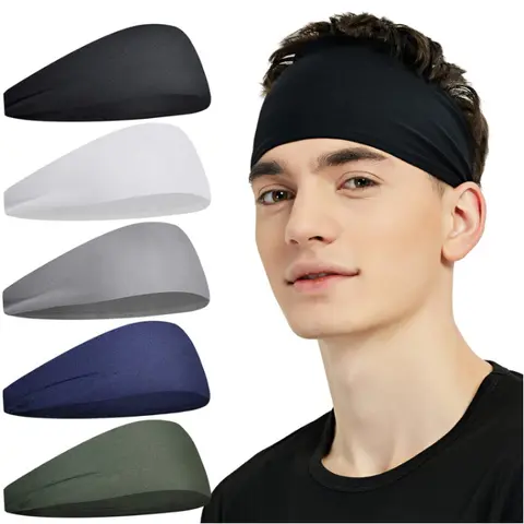 Sports Headbands for Men (5 Pack),Moisture Wicking Workout Headband, Sweatband Headbands for Running,Cycling,Football,Yoga,Hairband for Women and Men