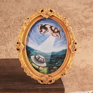 1PC Funny Refrigerator Magnet, Oval Frame Mini Photo Magnet, Ufo and Cow Design, Refrigerator Magnets Decorative, Home Decor, Perfect Holiday Gift, Refrigerator Decorating Magnet, Decorative Fridge Magnets