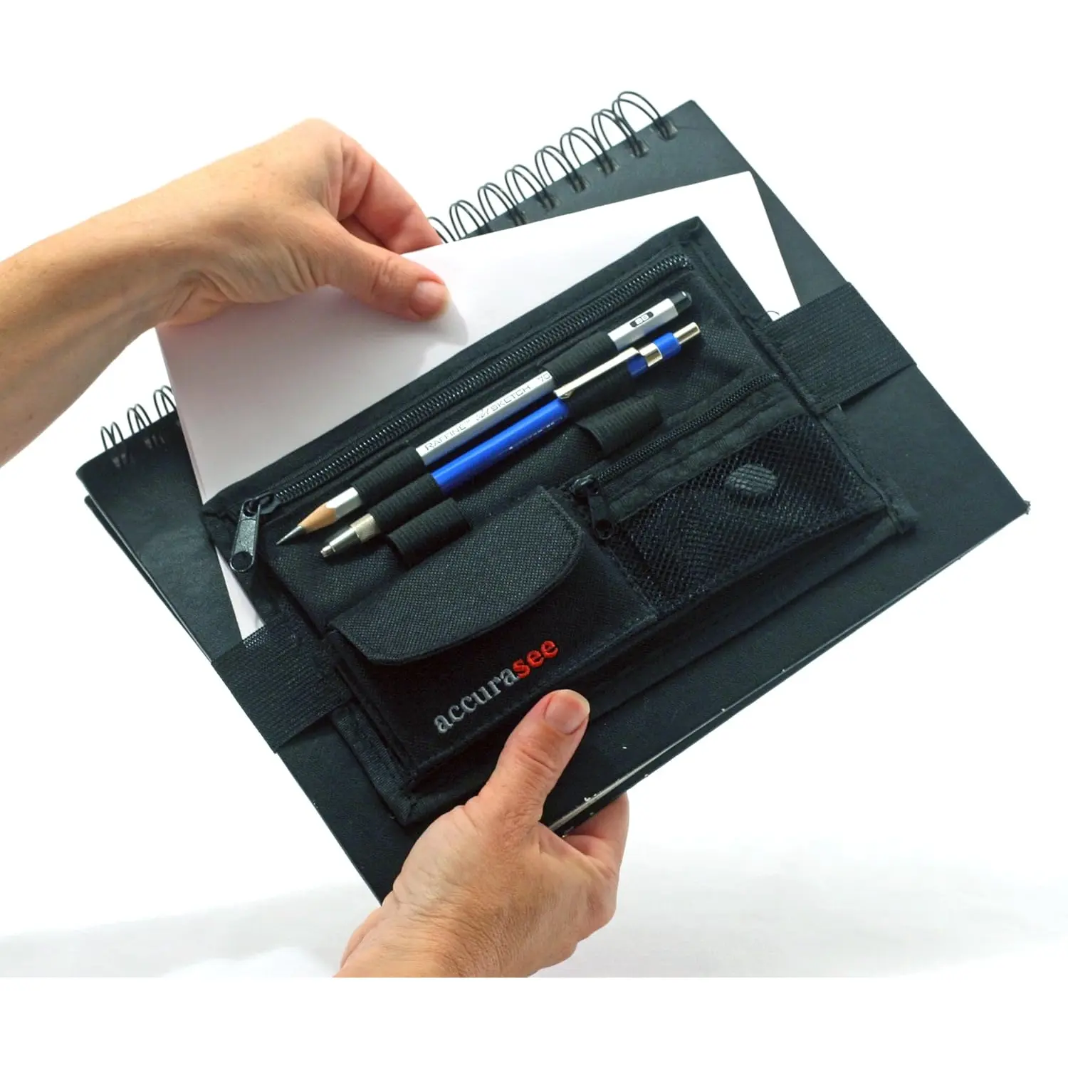 Accurasee Sketch Caddie for Artist - Art Supply Carrier with Elastic Band Attachment for Portfolio Sketch Book, Art Binder, Notebook, Art Organizer