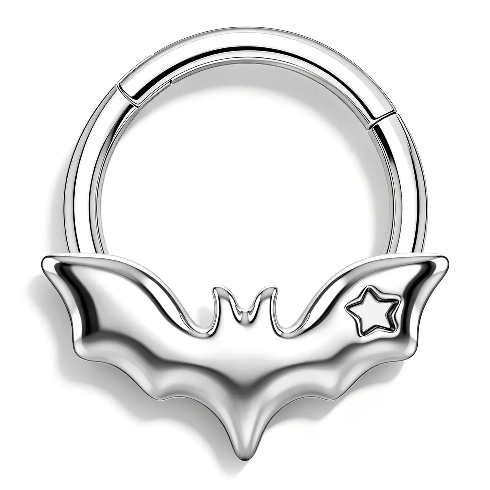 OUFER Women's Fashion 16G Stainless Steel Septum Ring - Chunky Bat Shape Animal Motif Hinged Segment Piercing Jewelry, Hypoallergenic Female Fashion Body Jewelry