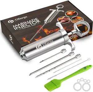 Ofargo Meat Injector for Smoking with 3 Marinade Food Injector Syringe Needles 2 oz Capacity Stainless Steel Marinade Injector for Meats Turkey Brisket