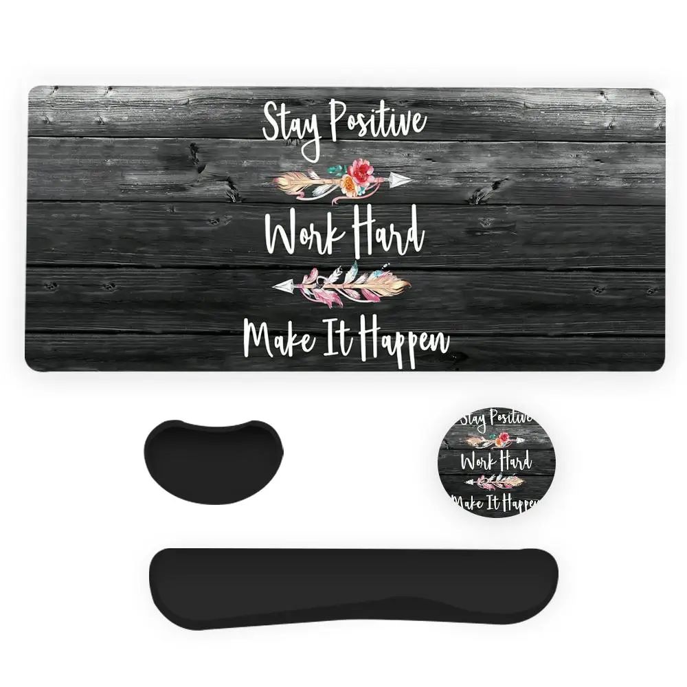 Inspirational Quotes Pattern Mouse Pad & Keyboard Wrist Rest & Coaster-Set, Ergonomic Wrist Support, Waterproof Computer Mat, Suitable for Home Office Gaming Mousepad