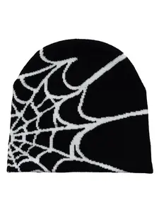 Unisex Y2K Spider Web Printed Knit Hat, Warm Outdoor Pullover Beanie, Slim-Fitting Street Style, All Seasons Colorblock Hat, Casual Trendy Hat