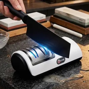 Portable USB Electric Stainless Steel Knife Sharpener: Fast & Efficient Tool for Kitchen & Outdoor Cutting Blades, Compact Design with Rechargeable Battery.