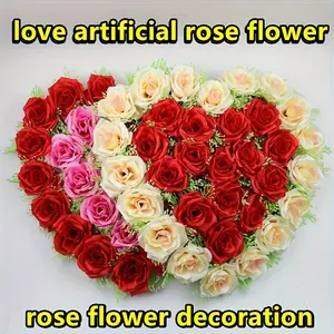 Heart-Shaped Artificial Rose Flower Garland, & Roses with Foliage, Wedding Arch, Valentine's Day, Mother's Day, Christmas Decoration