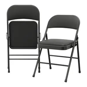 Garvee Set of 2 Foldable Chairs with Cushioned Padding, Portable Black Folding Chairs Suitable for Dining or Home Office, Each Supports up to 350 Pounds, Comfortable and Space-Saving Seating Solution