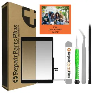 RepairPartsPlus for iPad 7 7th Gen | 8 8th Screen Replacement Glass Touch Digitizer Premium Kit (10.2", A2197 A2198 A2200 A2270 A2428 A2429 A2430) + Home Button, Adhesive, Quickstart Guide - Black