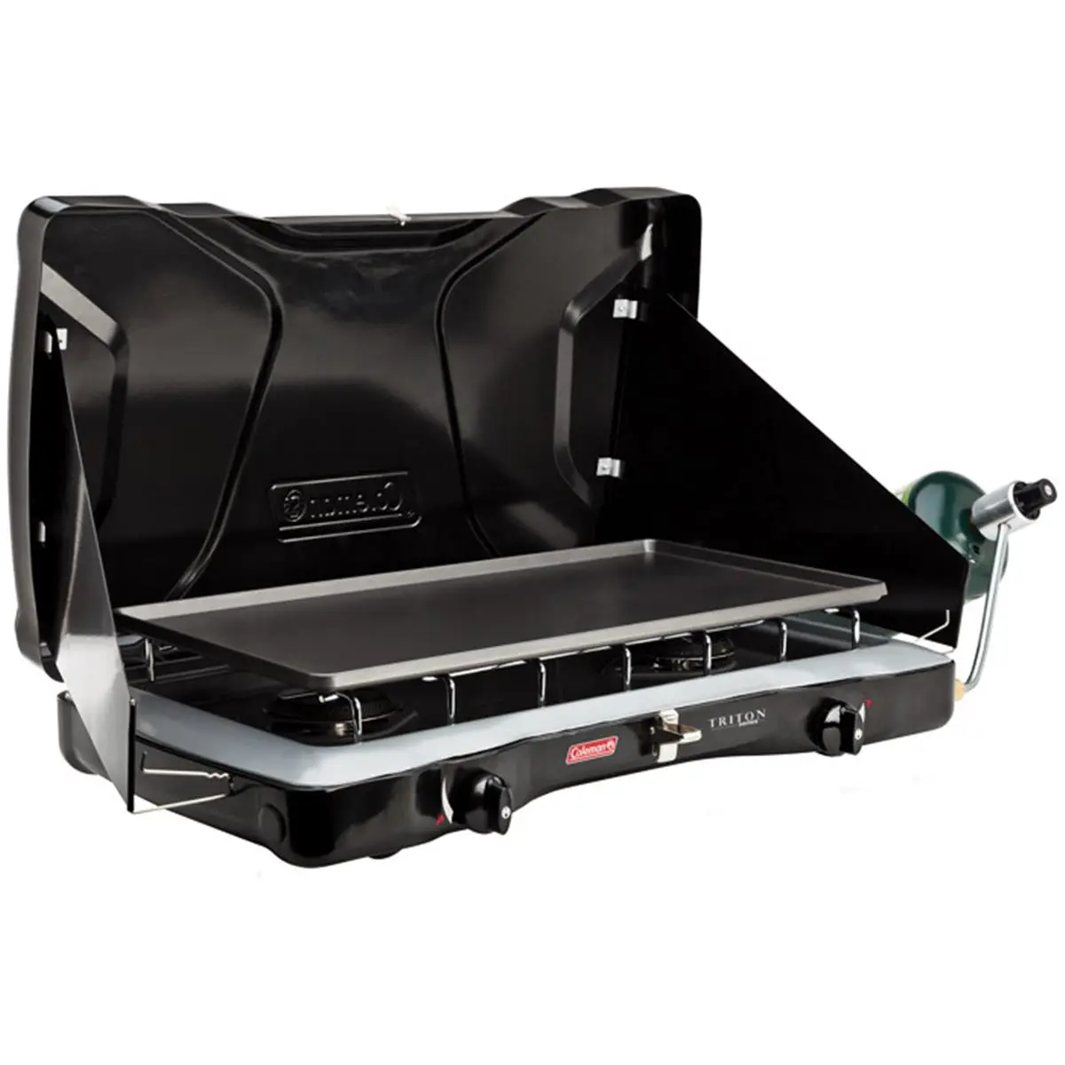 Coleman Full-Size Portable 2-Burner Perfect Flow Stove (Model 2000012033) - 22,000 BTU Output, PerfectFlow Regulator, 18x11x8 in Cooking Space, Windshield, Built-In Handle, 10.95 lbs Camping Camp Kitchen Gear