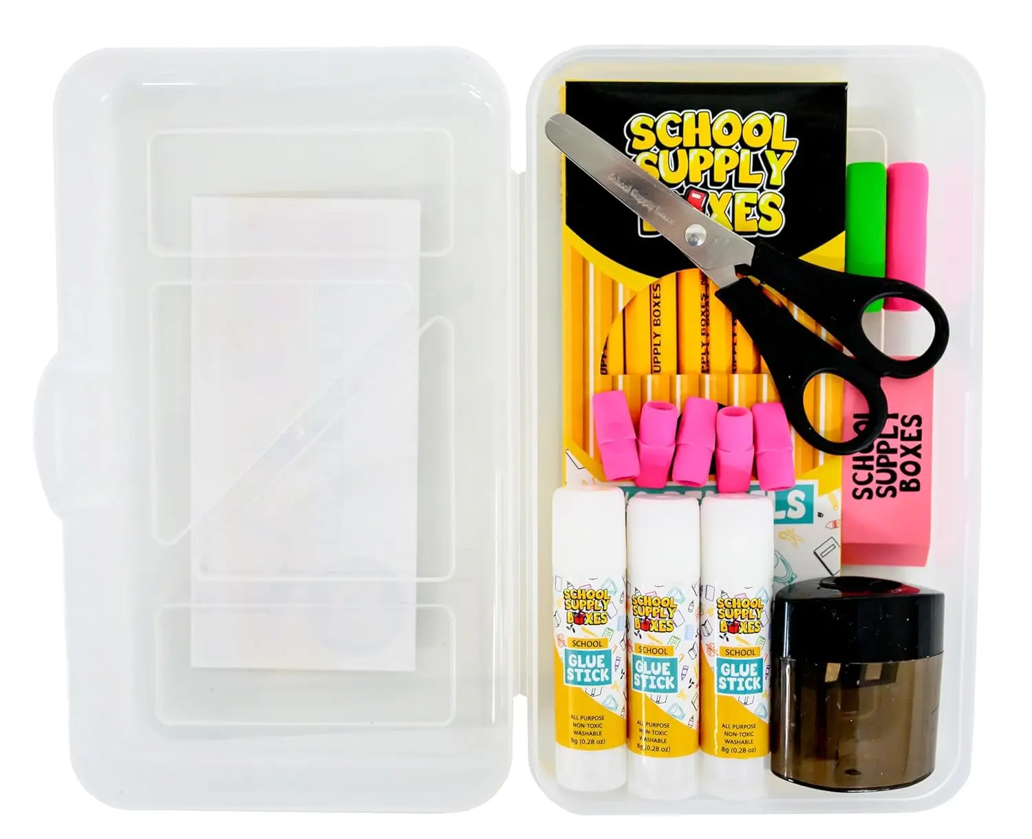 School Supply Box for Grades K-5 - 32 Piece School Supplies Kit Includes Markers, Crayons, Pencils, Scissors, Folders, Glue Sticks, Notebook, and Composition Book