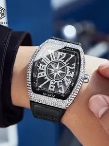 Elegant Barrel Shaped Men's Watch with Diamond Accents, Quartz Movement, Alloy Case, Analog Display, Perfect Gift for Him, Exquisite Watch, Modern Fashionable Wristwatch