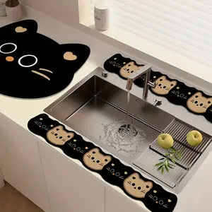 A set of 3 pieces includes a splash guard for kitchen faucets, an absorbent silica mud draining mat for kitchen countertops, and an easy-to-clean cup mat with a basin strip, Splash Pads