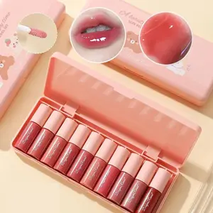 10 Color Mini Liquid Lipstick Set, Korean Velvet Moisturizing Hydrating Lip Gloss, Glossy, Multifunctional Lip & Cheek Dye, Non-Sticky, High Pigment, Valentine Gift