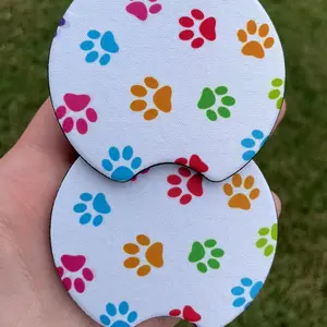 Dog Car Coasters - colorful paw prints