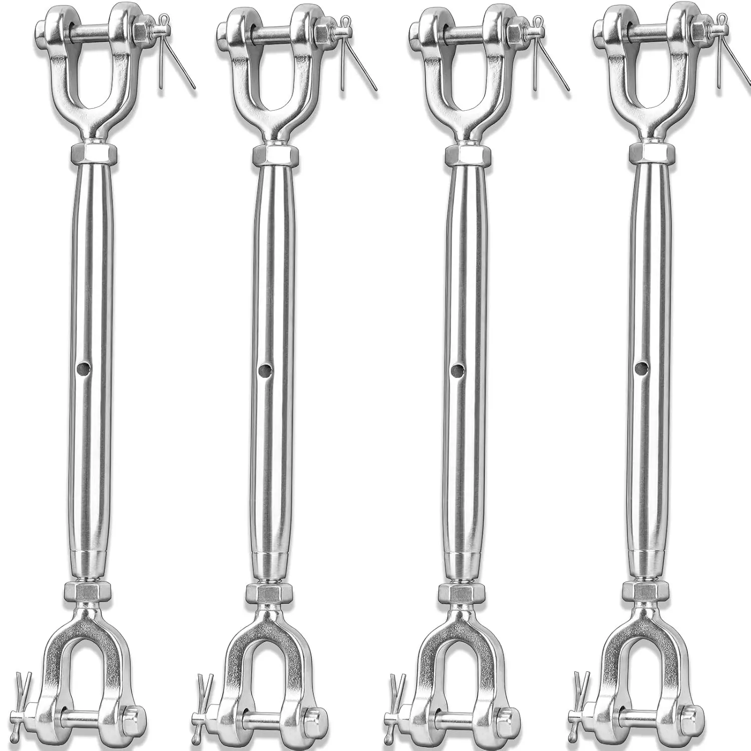 4PCS Turnbuckle, 1/4" (M6) 304 Stainless Steel Turnbuckle, 1600lbs Working Load Limit, Closed Body Jaw and Jaw Turnbuckles for Cables Wire Tensioning, Shade Sail, Clothesline, String Lights