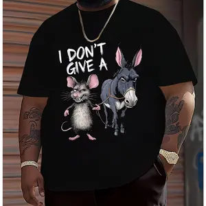 Men's "I Don't Care" English Print Crew Neck T-Shirt, Summer Casual Sports Top, Plus Size