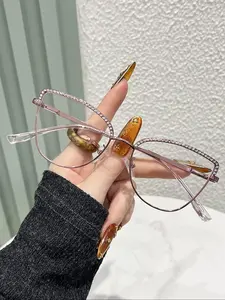 Fashionable Metal Eyebrow Glasses Frame, Trendy Anti- Light Glasses, Retro Clear Lens Spectacles for Stylish Look